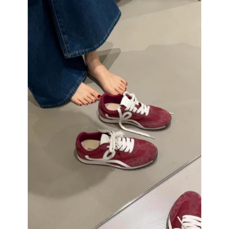 自留款~复古德训鞋女百搭运动休闲鞋拼色阿甘鞋系带平底小白鞋潮