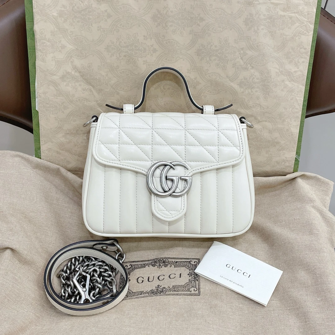 95新 GUCCI/古驰 新款白银邮差手提包