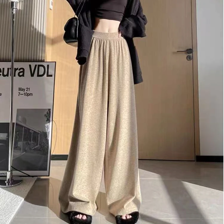 软糯针织阔腿裤女2025秋冬新款高腰显瘦糯米裤宽松休闲直筒裙裤子