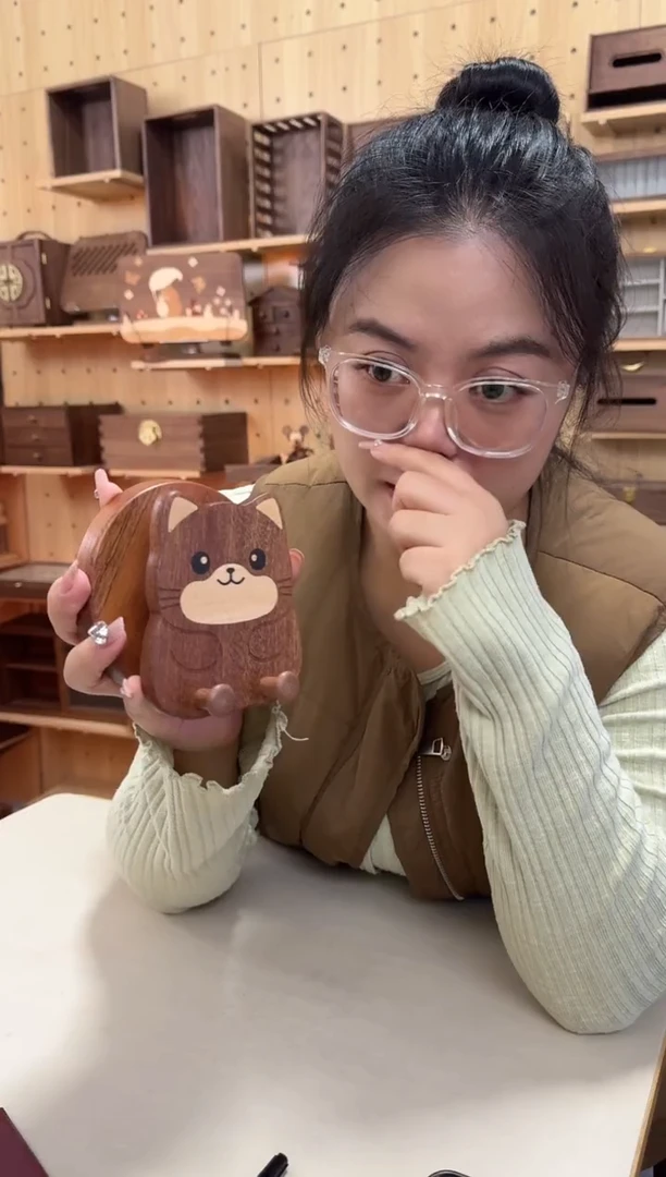 木乌檀木实木小猫卡通手机支架
