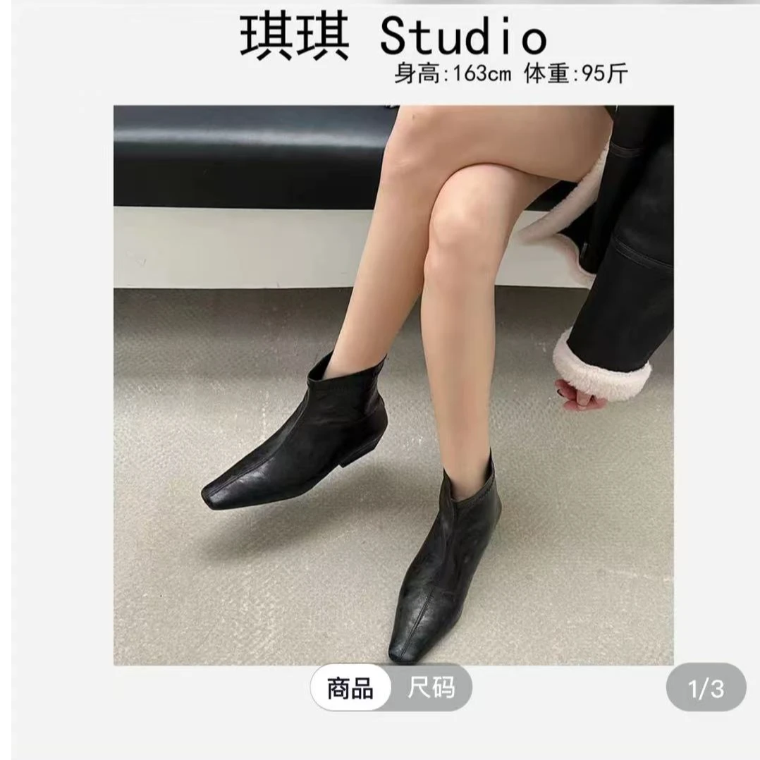 秋冬季新款内里加绒后拉链尖头气质时尚洋气减龄百搭靴子2421-D