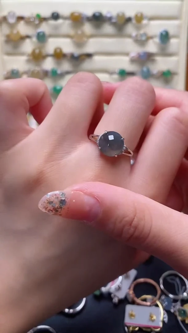 银S925镶嵌戒指翡翠222222+7