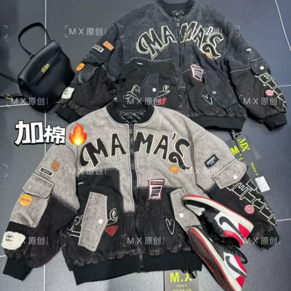 二龙欧货2店【字母多标加棉棒球服外套设计师潮牌】37739