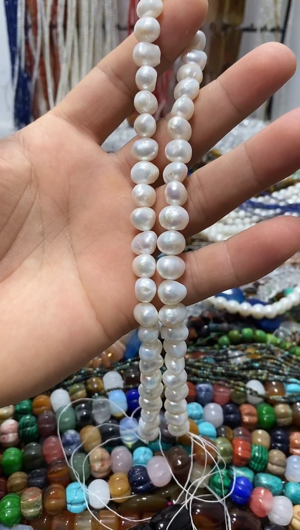玛瑙/玉髓合金珠宝半成品天然淡水珍珠一条卡8mm左右一条