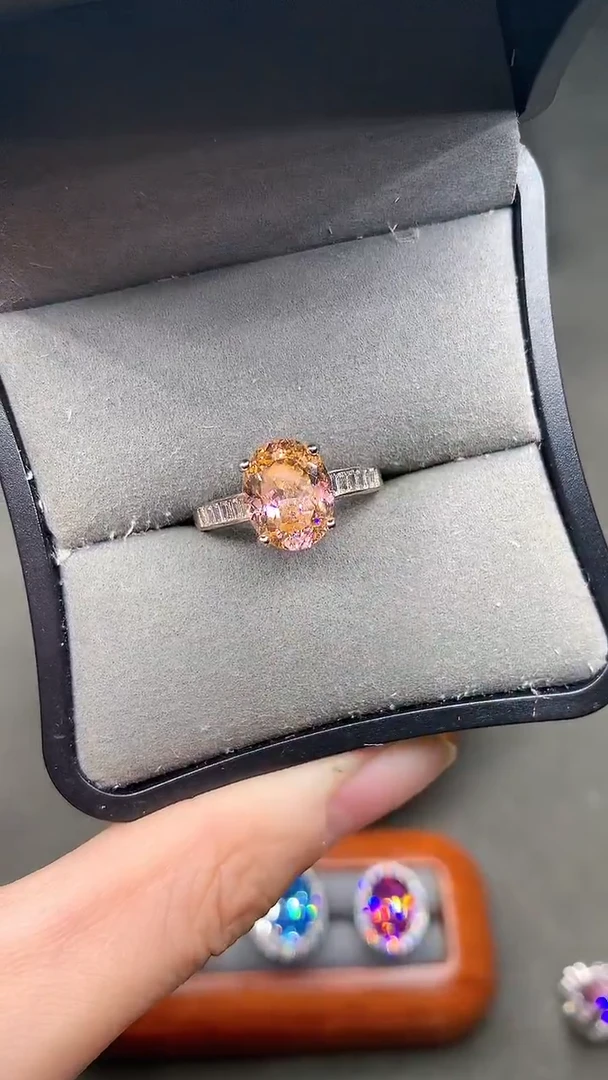 银S925镶嵌戒指双色碧玺日落