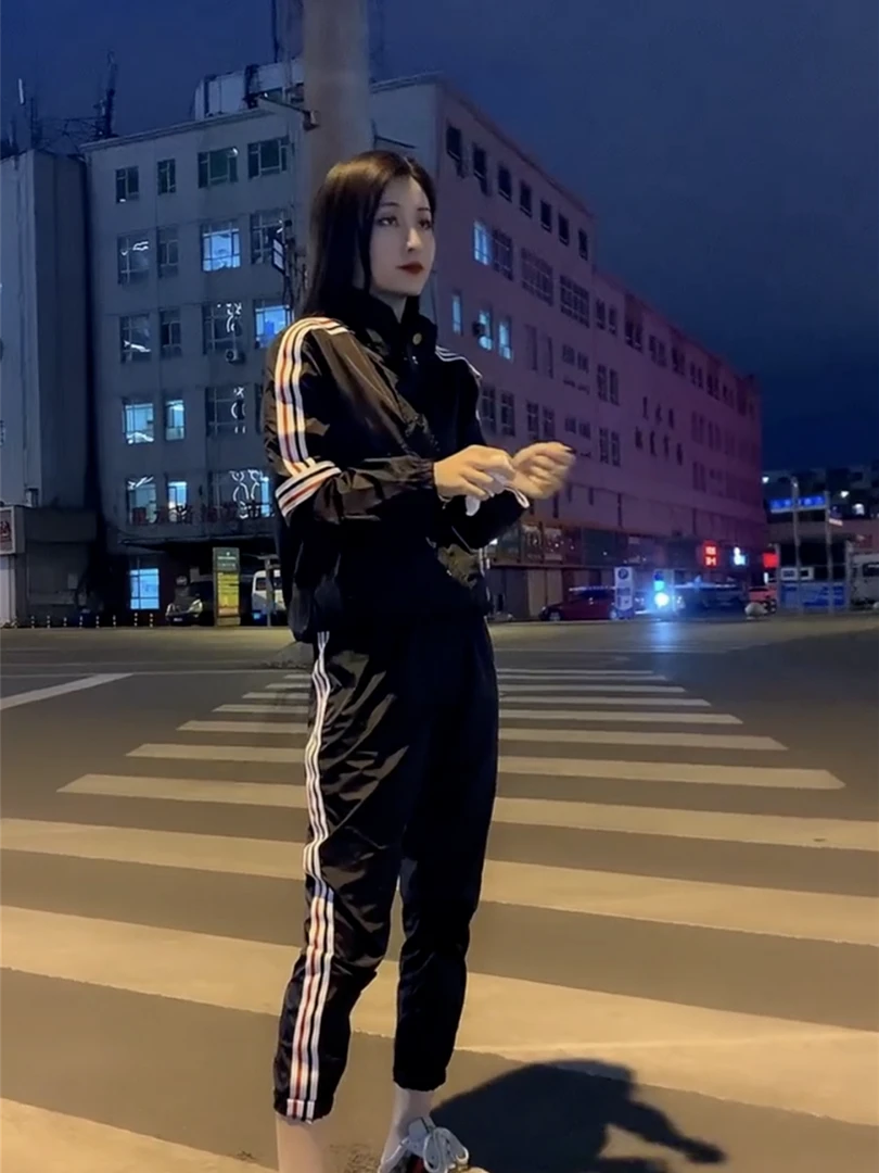 休闲运动套装网红百搭休闲时尚韩版春秋宽松黑色