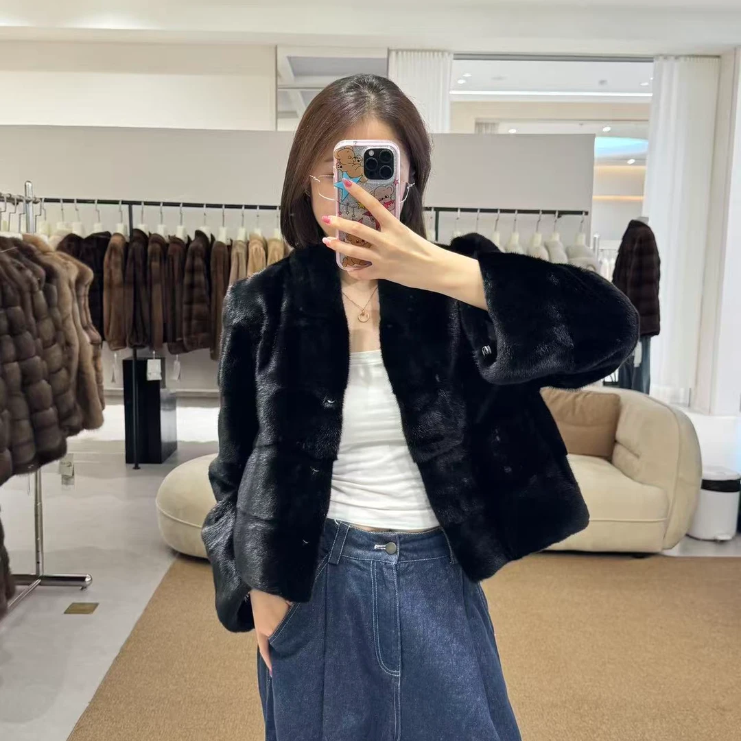 Zoe佐伊/Z5-12小立领短款横排时尚进口水貂天鹅绒海宁外套
