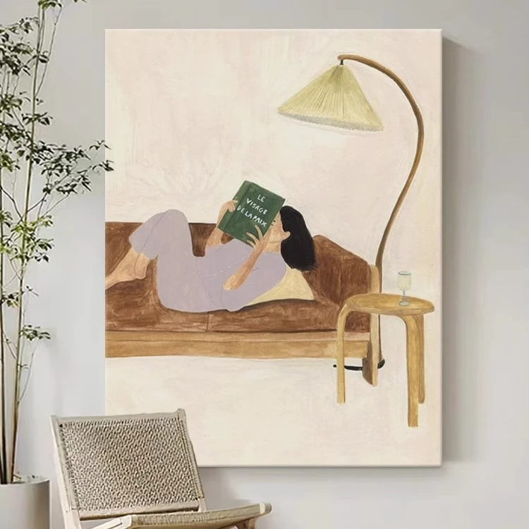 现代简约原木风松弛感抽象人物客厅沙发背景墙玄关沙发背墙装饰画