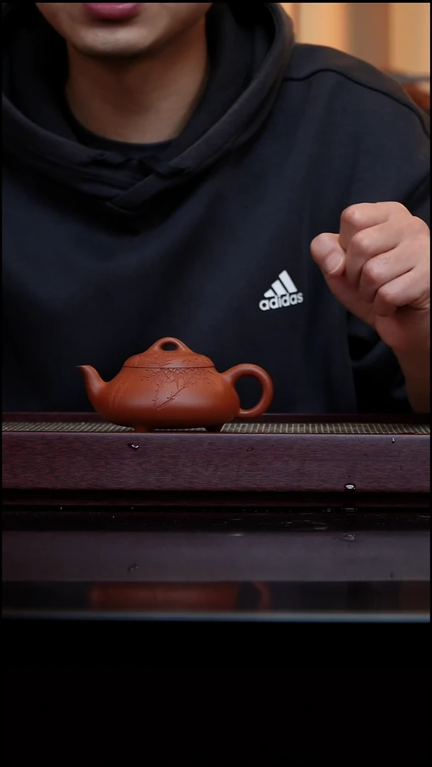 茶壶紫砂黄龙山红泥（大红袍）半手汉棠石瓢刻竹影200cc