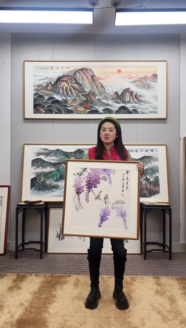 国画手绘紫藤62*62尺寸