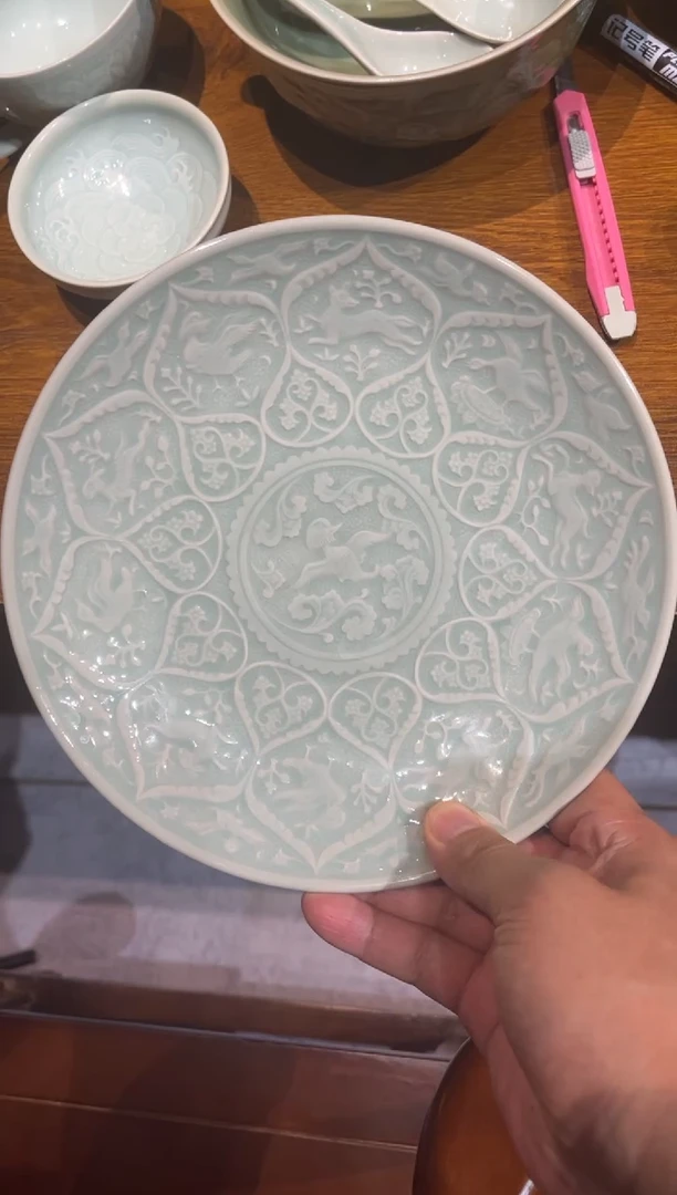 微瑕天青满花盘1个