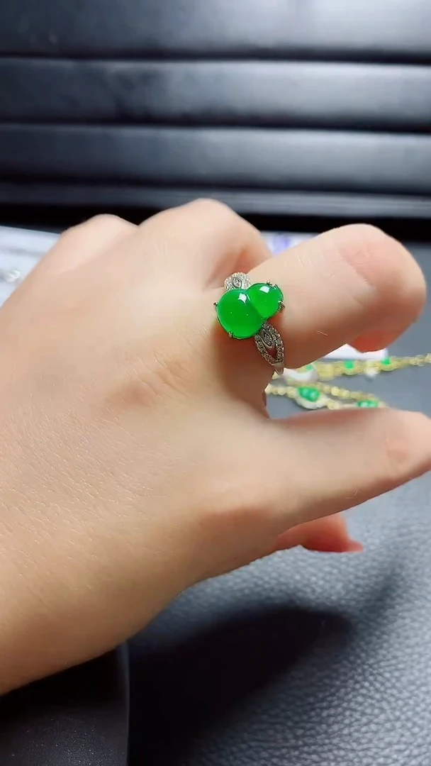 银S925镶嵌戒指翡翠天然翡翠A货s925银镶