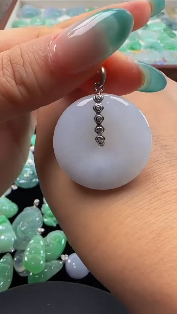 吊坠(不含链)银S925镶嵌翡翠七*平安扣