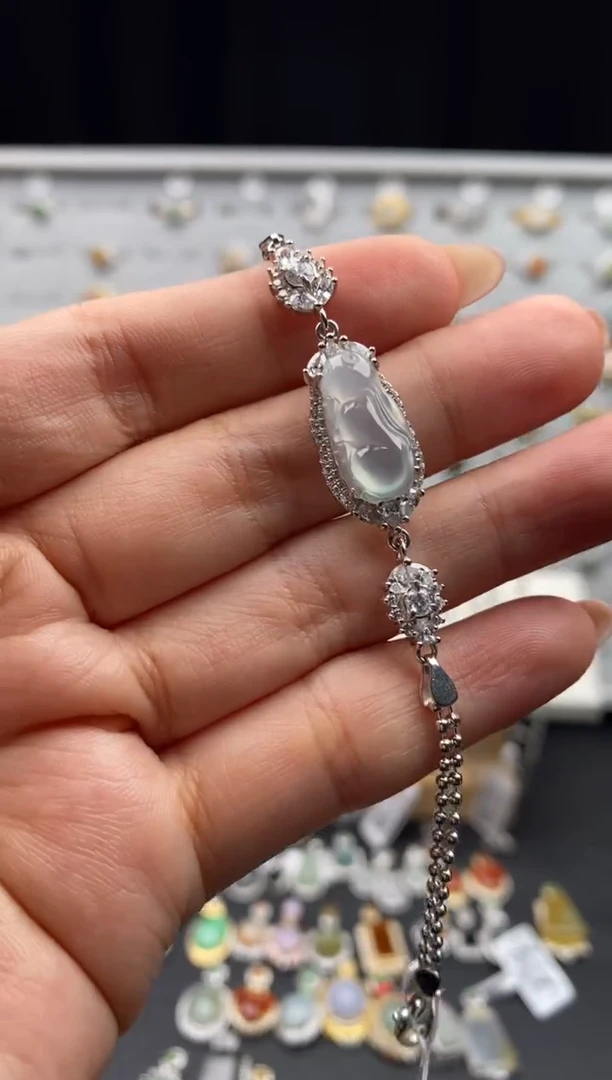 银S925镶嵌戒指翡翠凉**花天然A货翡翠