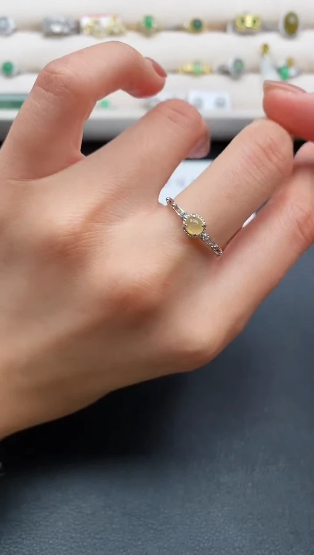 银S925镶嵌戒指翡翠缅甸天然A货翡翠222  3-