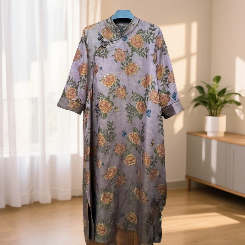 【佳鑫香云纱】桑蚕丝香云纱时尚设计师国风连衣裙LBF-956656-18