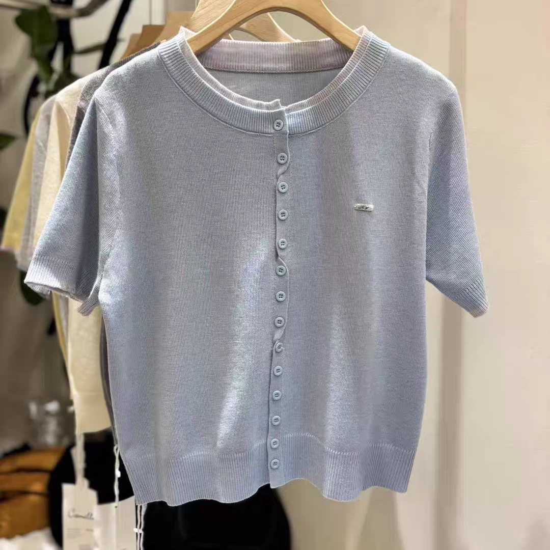 2025短袖爆款新款网红时尚女装极简风休闲韩版开衫毛衣上衣