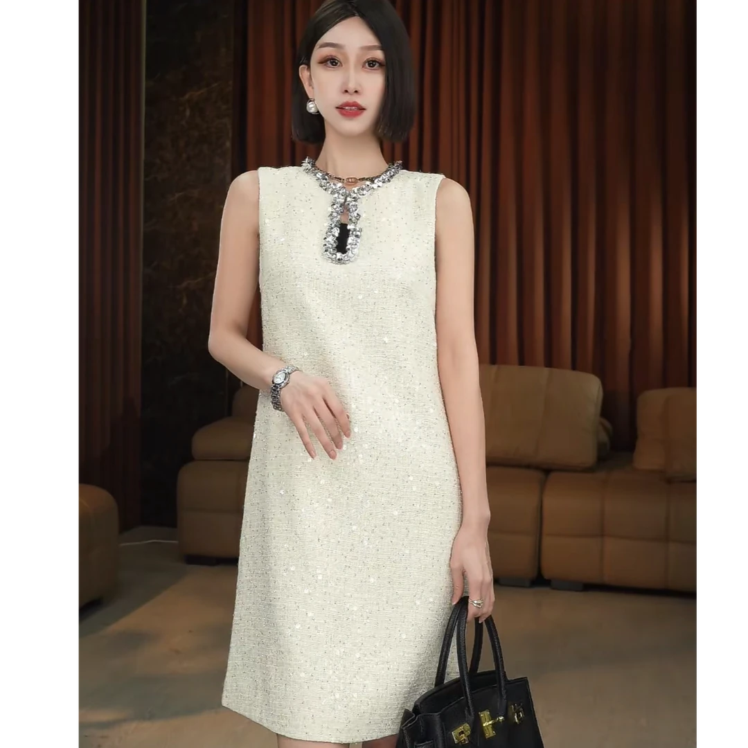 【白茶不予】金爷原创设计师款重工小香风连衣裙A52041L白色