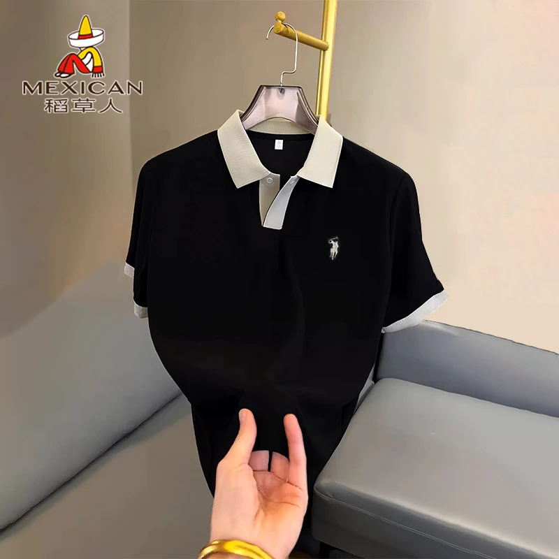 Mexican/稻草人夏季男士透气商务翻领polo衫休闲短袖t恤薄款半袖