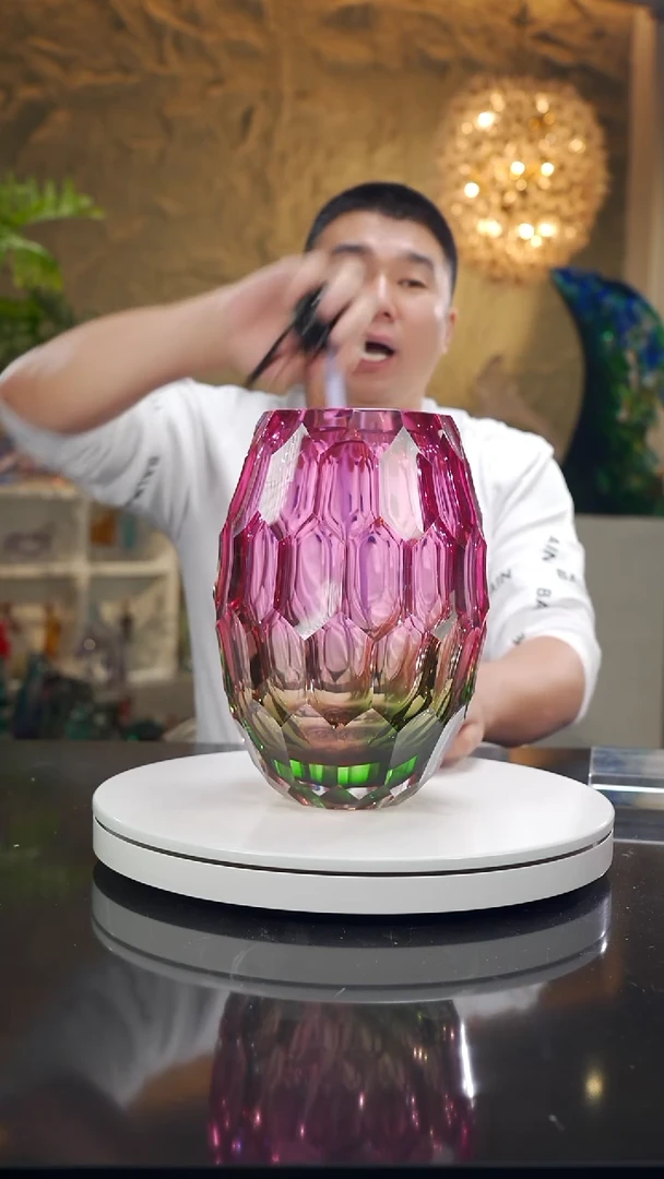 手工艺品琉璃金红绿凹面花器