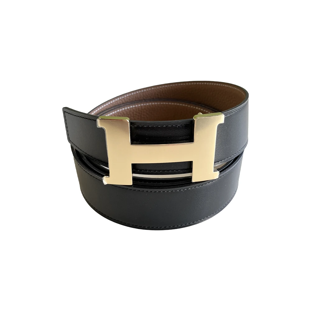 99新 Hermes/爱马仕 镜面金黑棕双面腰带 3.8CM宽 商务 休闲