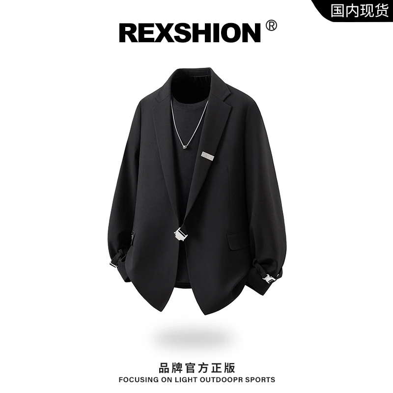REXSHION休闲设计感黑色西装外套男秋季新款高级感痞帅宽松小西服