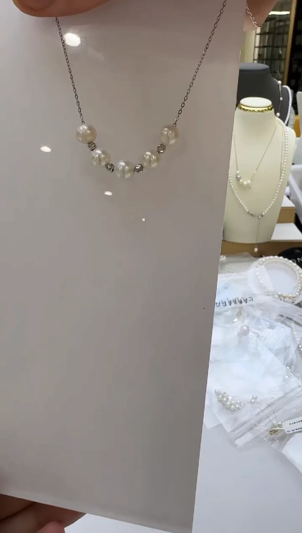 淡水珍珠银S925镶嵌吊坠(赠链)7mm 微笑链5颗银豆