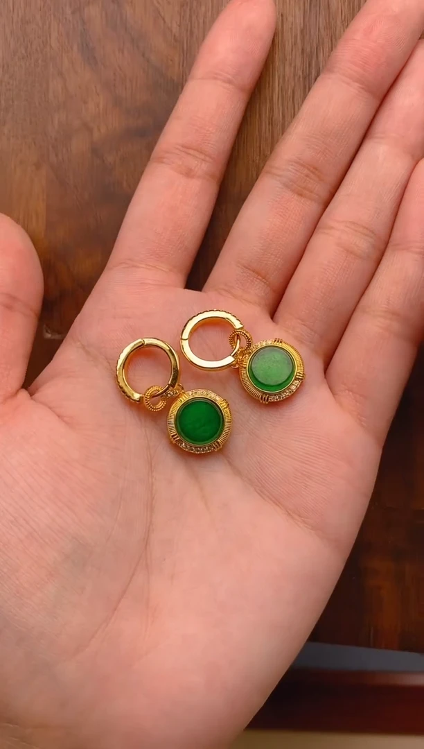 【闪购商品】翡翠耳饰银S925镶嵌无事牌耳饰