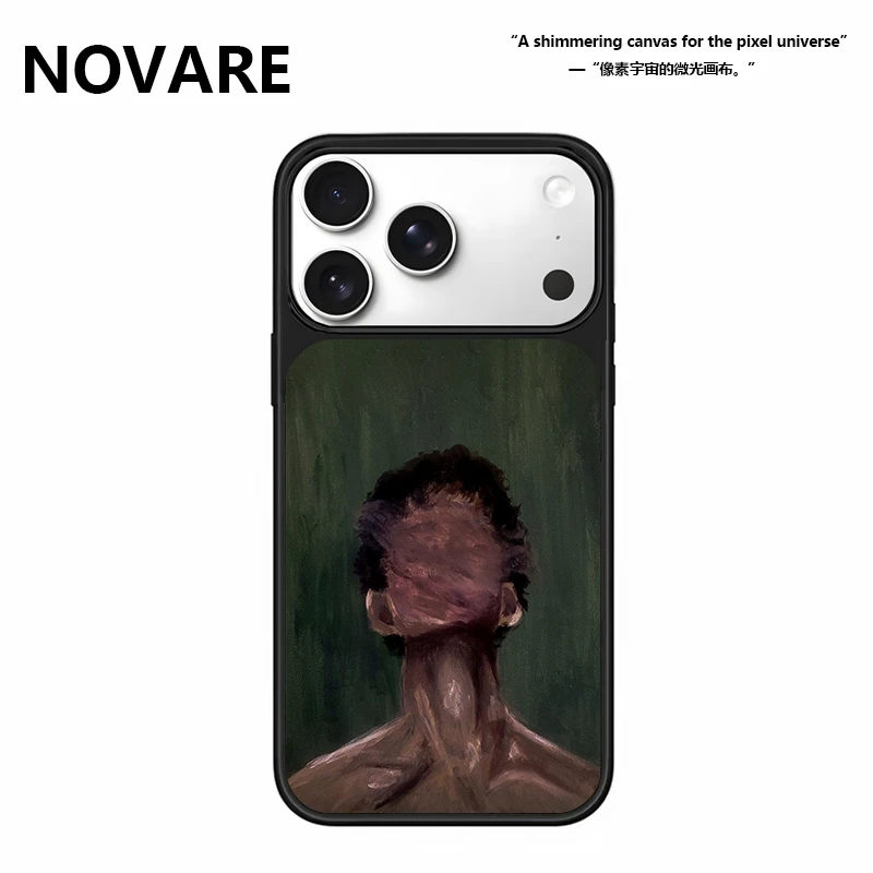 油画男像磨砂磁吸黑边适用于苹果17promax防摔16手机壳