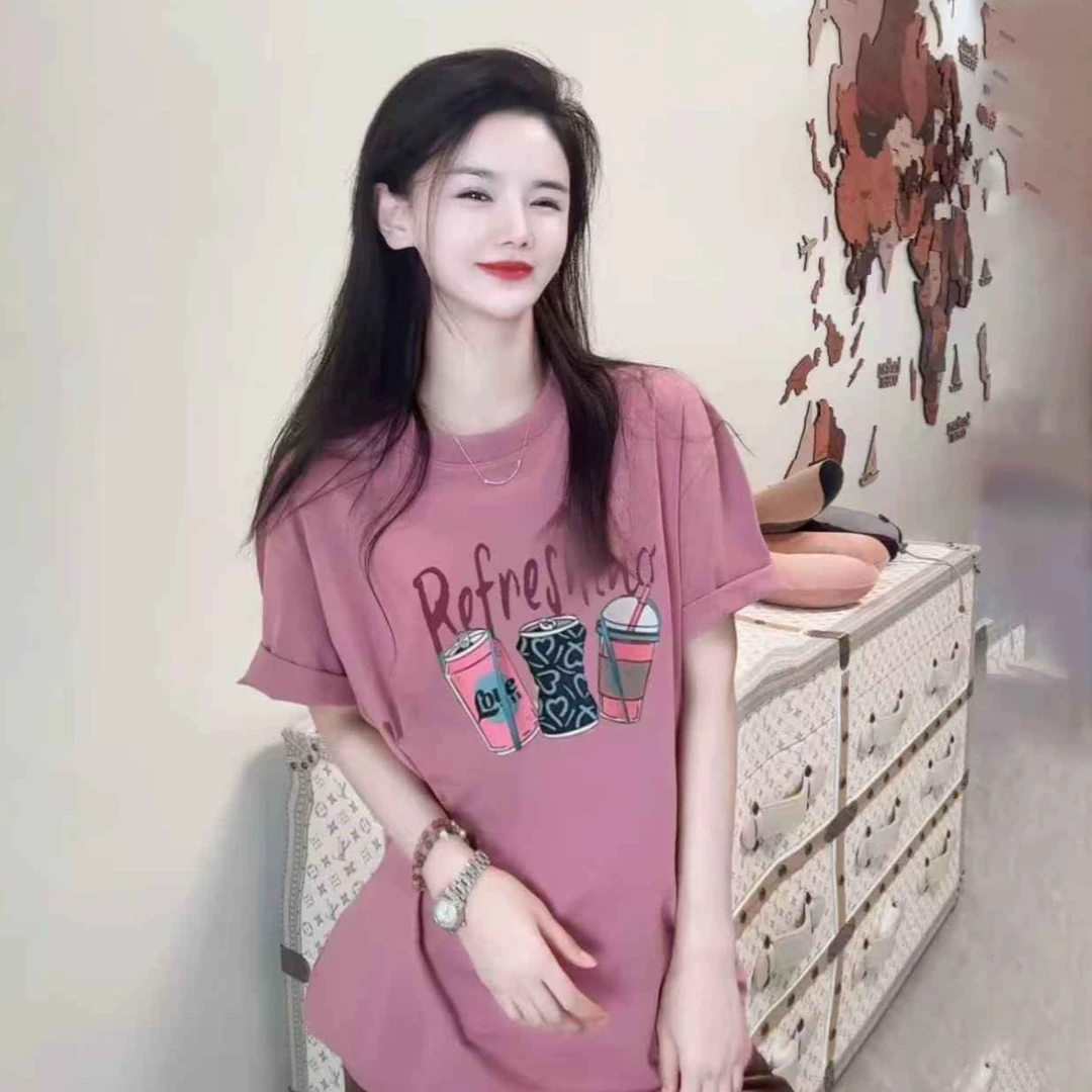 【夏日气泡水】纯棉宽松短袖T恤印花圆领时尚休闲百搭上衣