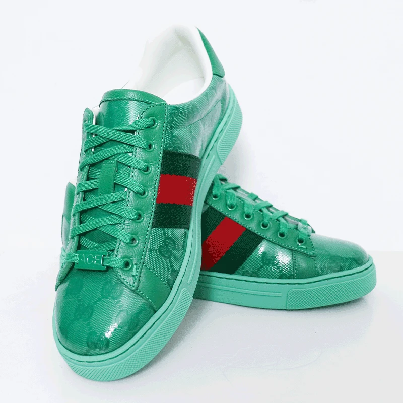 全新未使用 GUCCI/古驰 ACE系列老花满印绿色板鞋39.5码和40.5码