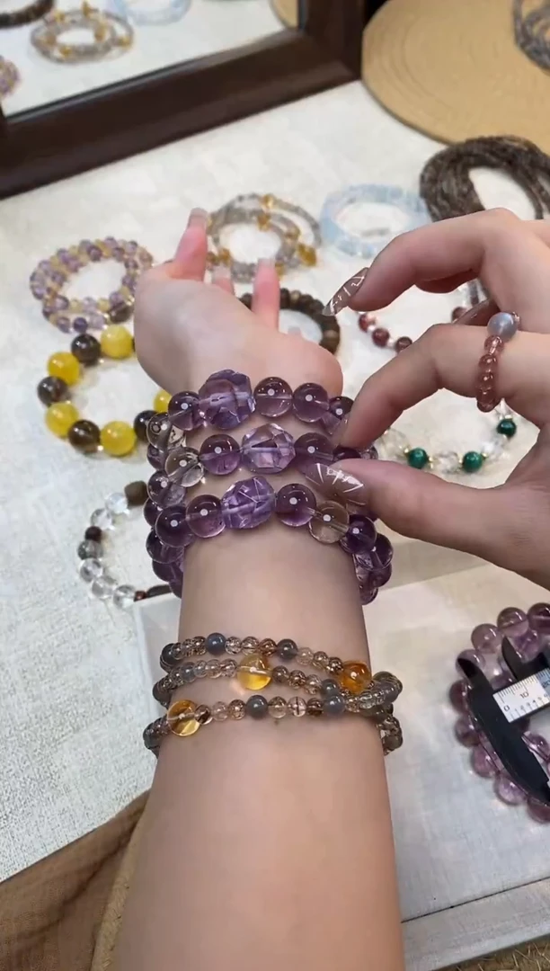 合金手链水晶《缪斯》巴西紫水晶茶晶设计款手串11-12mm多样性发一