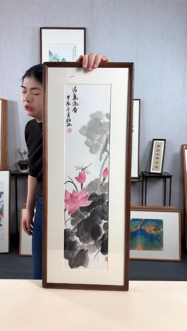 【闪购商品】国画手绘*荷花*28*72cm实木框