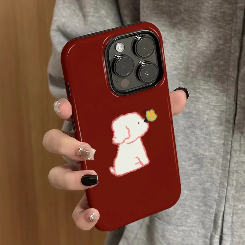 蝴蝶小狗菲林二合一适用苹果16手机壳华为简约vivo小米15可爱oppo