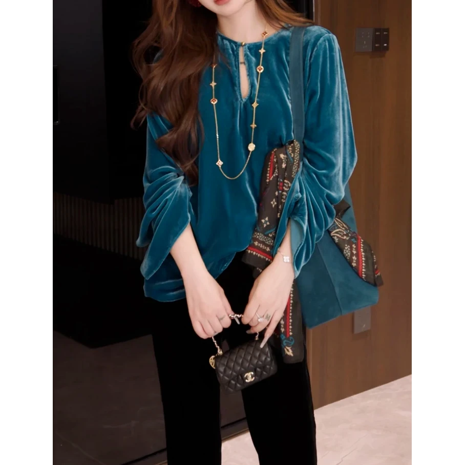 G. yantong/郭彦彤定制早秋款丝绒长袖上衣新中式轻奢