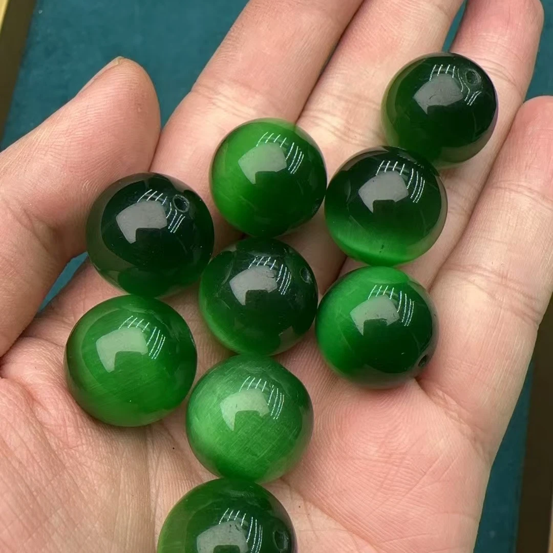 B59和田玉绿猫眼17mm+单株吊坠赠链