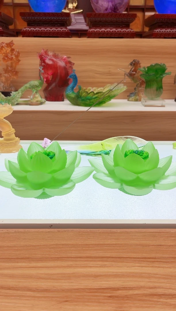 手工艺品琉璃心***娘绿色佛前莲花18公分