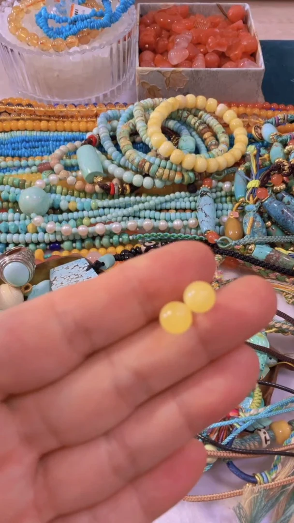 蜜蜡未镶嵌耳饰7mm圆珠耳钉