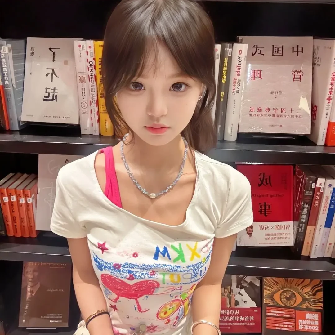 涂鸦印花短袖女款爆款2025新款斜肩上衣T恤女甜美可爱风格衣服