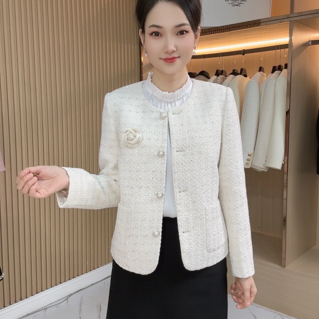 短外套小香风气质小个子长袖短款时尚百搭粗花呢春秋网红白色洋气