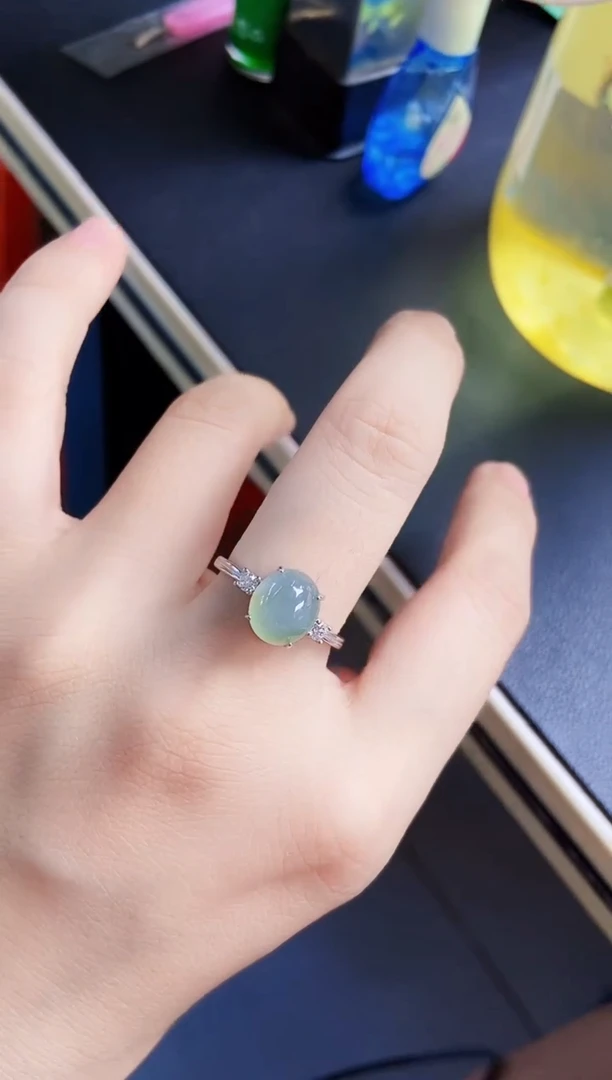 翡翠戒指银S925镶嵌59898