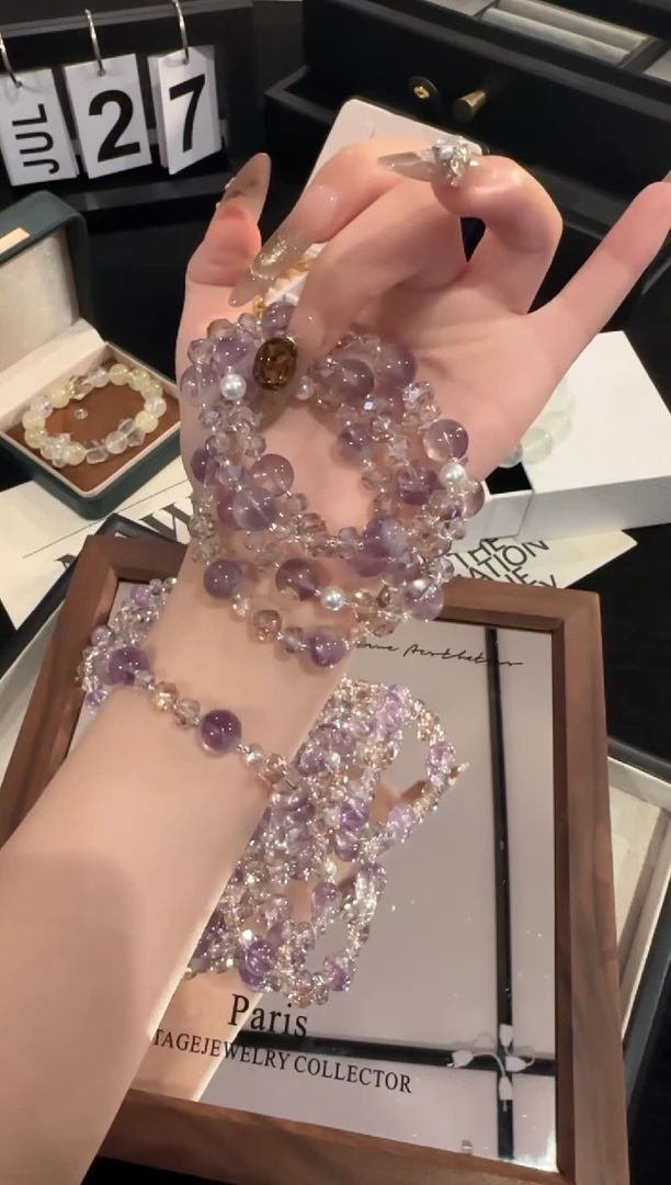 水晶手链合金紫兔毛x2131