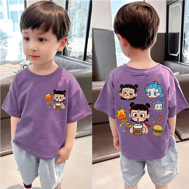 哪吒童装纯棉短袖T恤夏季儿童男宝宝打底衫卡通女童洋气外穿上衣t