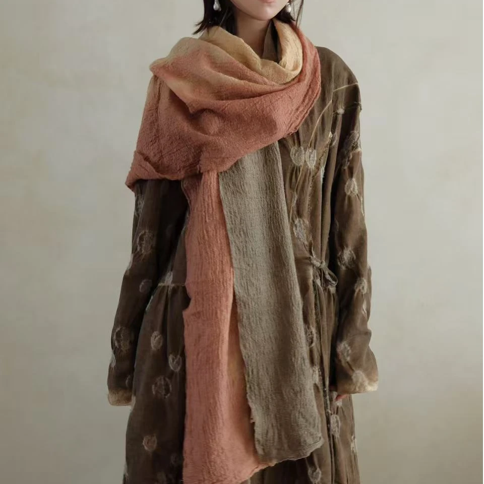 NatureDye 【美侖美奂】OH312380-7 原创设计植物染印花羊毛长围巾