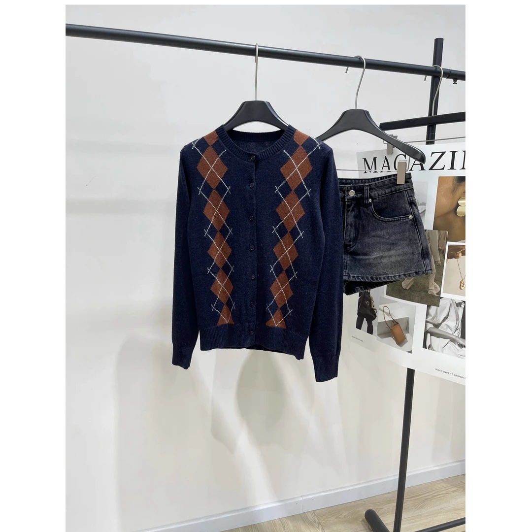 LB LK-84227格子毛针织衫上衣菱形