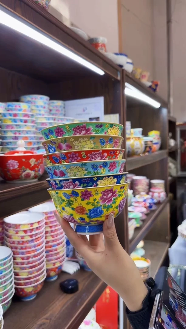 珐琅5英寸饭碗6个景德镇陶瓷