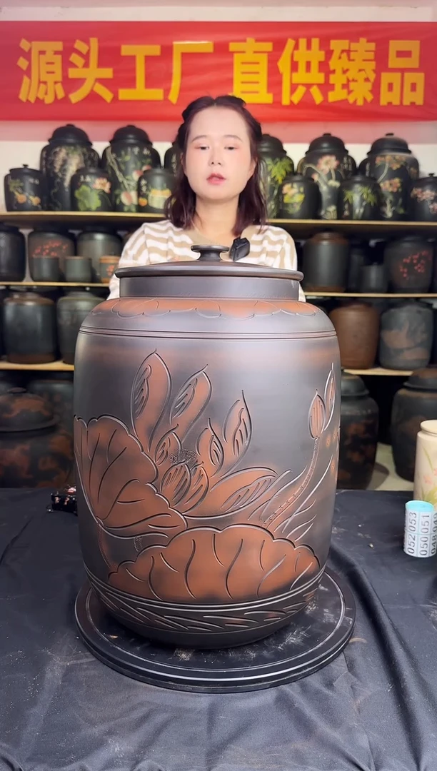 罐建水紫陶三号茶缸荷花全品