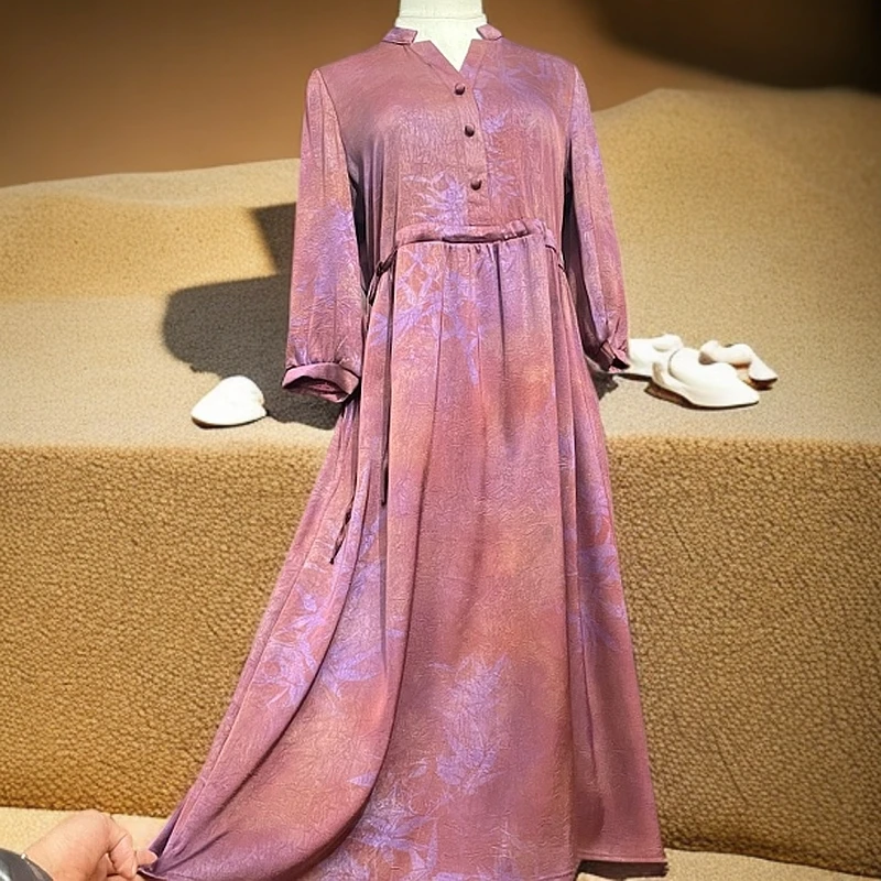 9991 贵夫人高端气质连衣裙女2025春装妈妈时尚中年高贵洋气长裙
