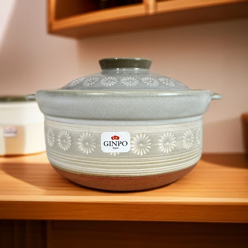 【万古烧 花三岛深型土锅2合1.1L】日本进口万古烧土锅家用煲汤明火