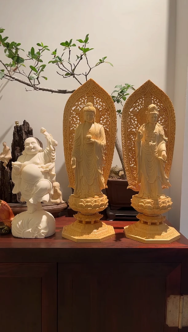 木大****康桧木阿弥陀佛观音文殊弥勒共四个